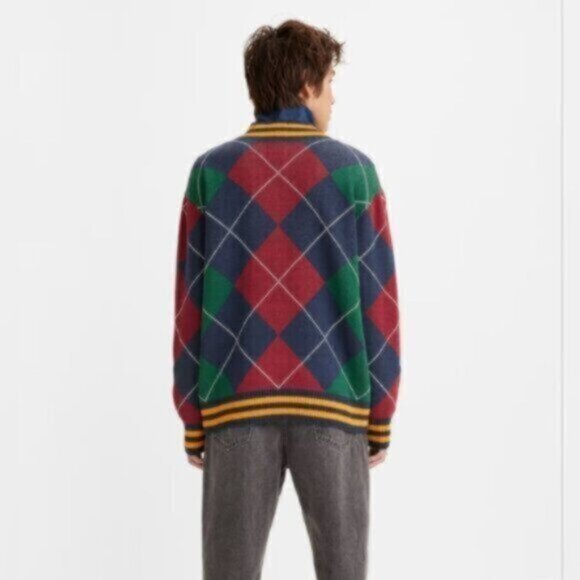 LEVI'S Preppy Argyle RETRO 90's Stay Loose Oversized V-Neck Sweater Sz Large - Picture 14 of 16